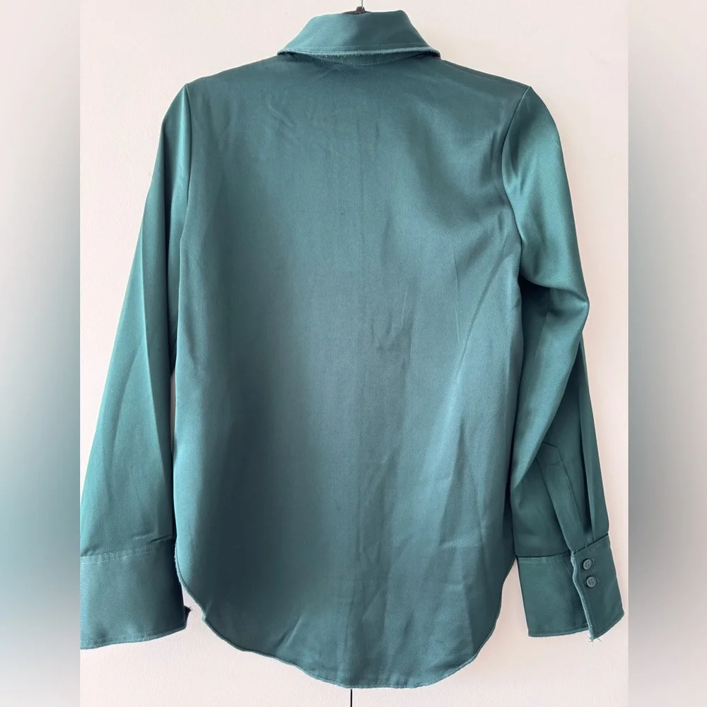 H&M Women's Dark Green Satin Button Down Shirt US XS - Picture 4 of 13